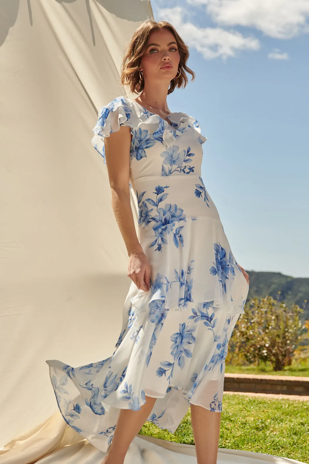 Meliza Ruffle Tiered Sinclair Midi Dress sold by Sugarlips