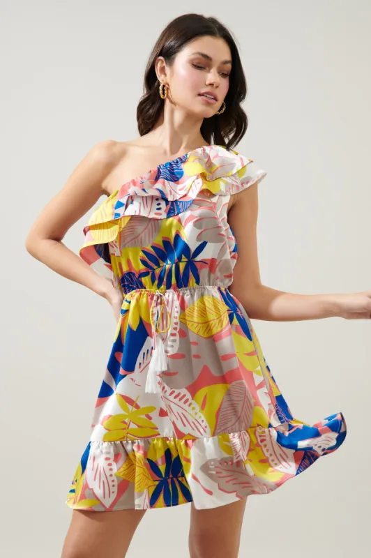 Tropical Paradise Satin One Shoulder Mini Dress made by Sugarlips