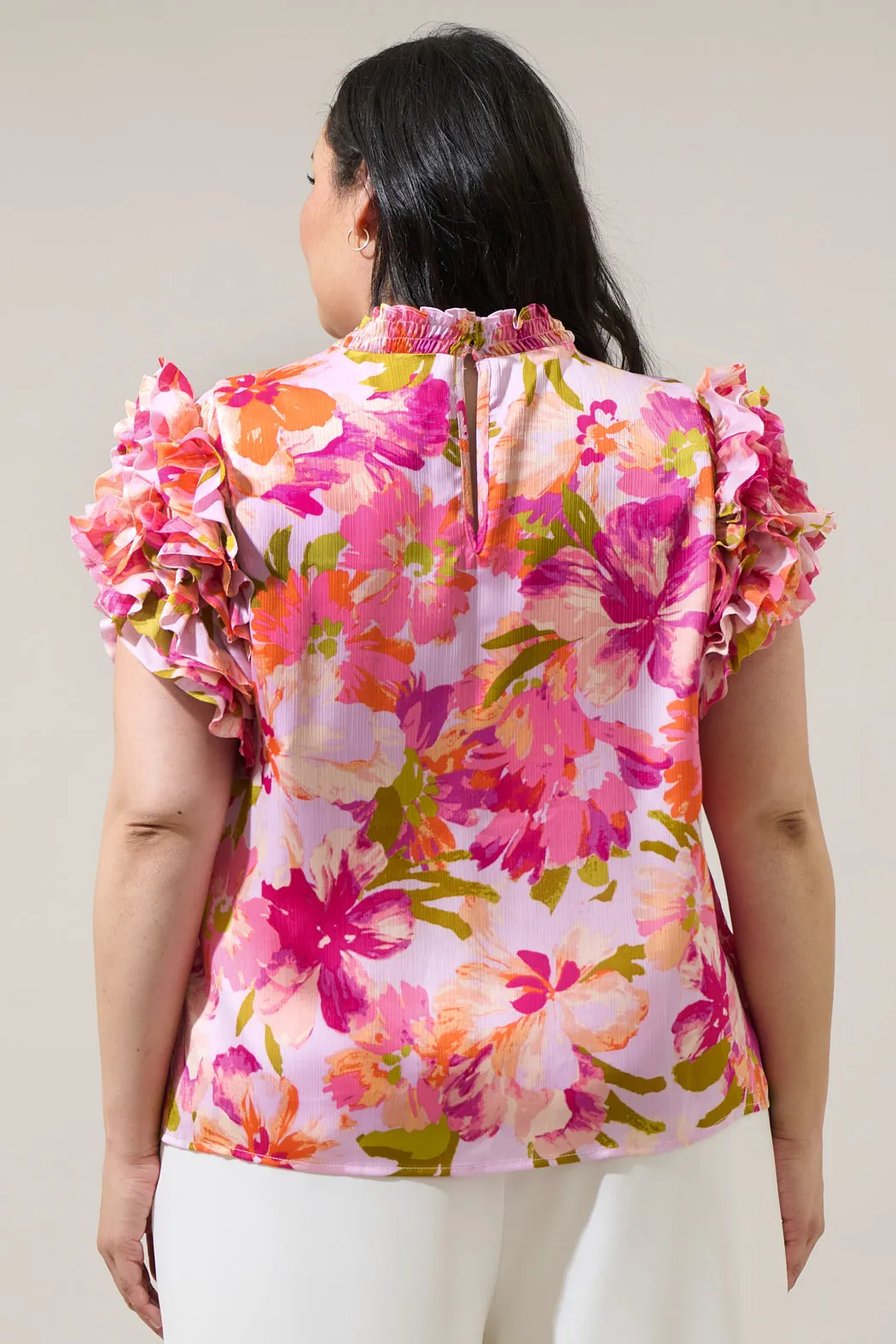 Abigal Floral Brenna Mock Neck Ruffle Blouse Curve sold by Sugarlips product image thumbnail 2