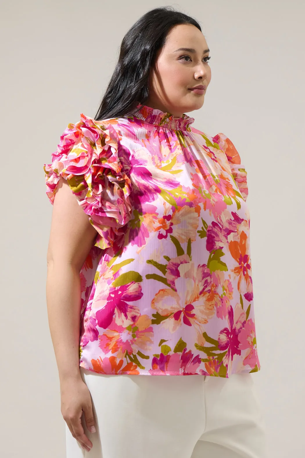 Abigal Floral Brenna Mock Neck Ruffle Blouse Curve sold by Sugarlips product image thumbnail 3