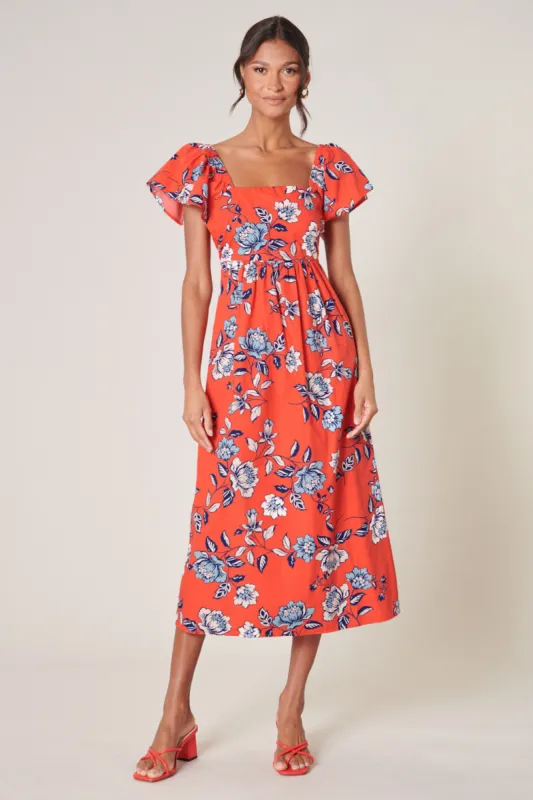 Kyrah Floral Wishing Square Neck Cotton Midi Dress sold by Sugarlips