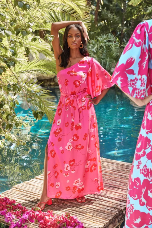 Cherry Blossom Meara One Shoulder Satin Maxi Dress sold by Sugarlips