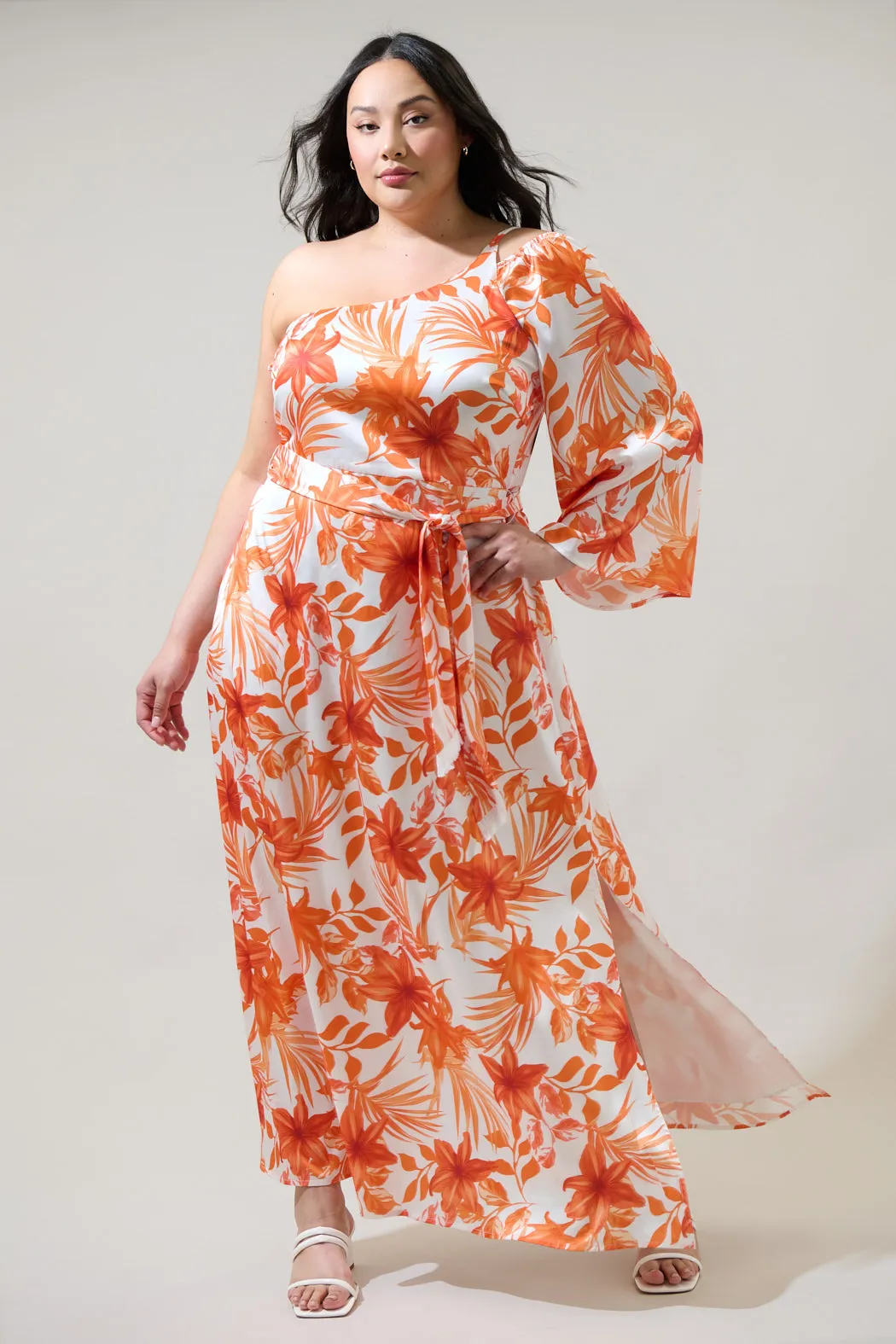 Nerola Floral One Shoulder Maxi Dress Curve sold by Sugarlips