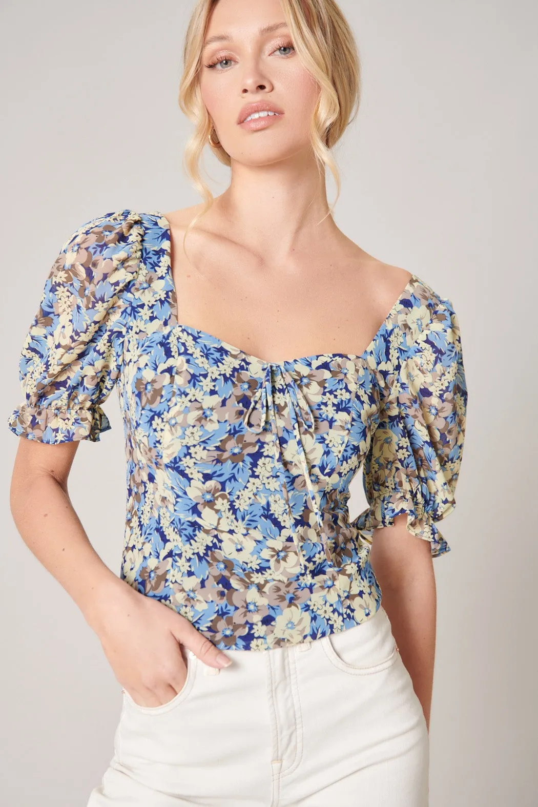 Petal Floral Jaxon Sweetheart Puff Sleeve Top sold by Sugarlips