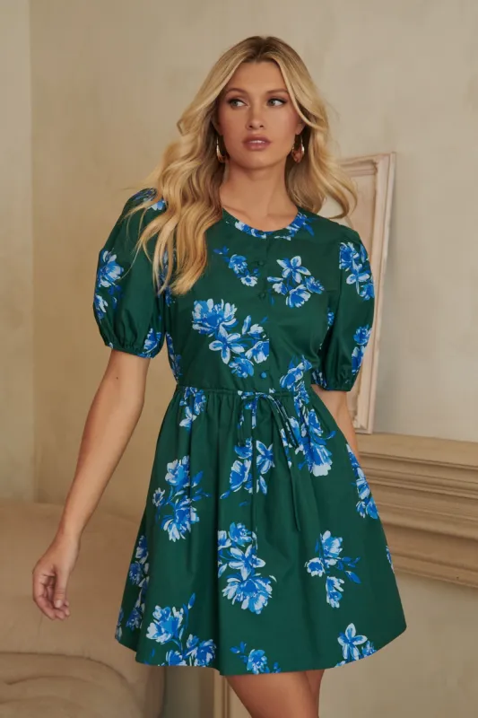 Spokane Floral Alba Puff Sleeve Mini Dress sold by Sugarlips
