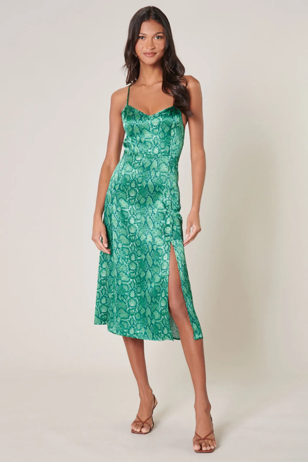 Gwendolyn Snake Print Parting Ways Satin Midi Dress sold by Sugarlips product image thumbnail 3