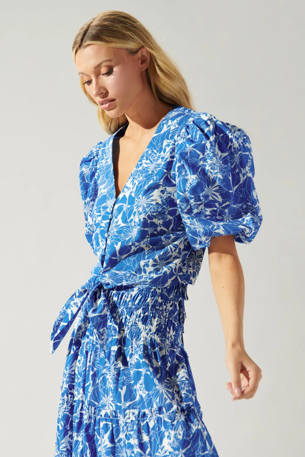 Marina Floral Puff Sleeve Tie Front Crop Top sold by Sugarlips product image thumbnail 3