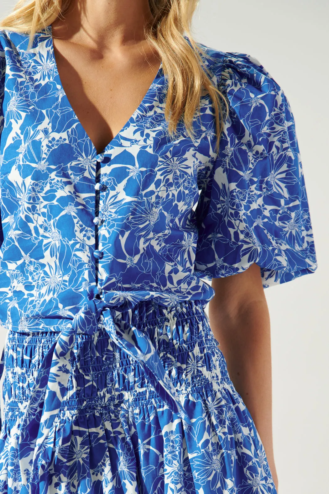 Marina Floral Puff Sleeve Tie Front Crop Top sold by Sugarlips product image thumbnail 5