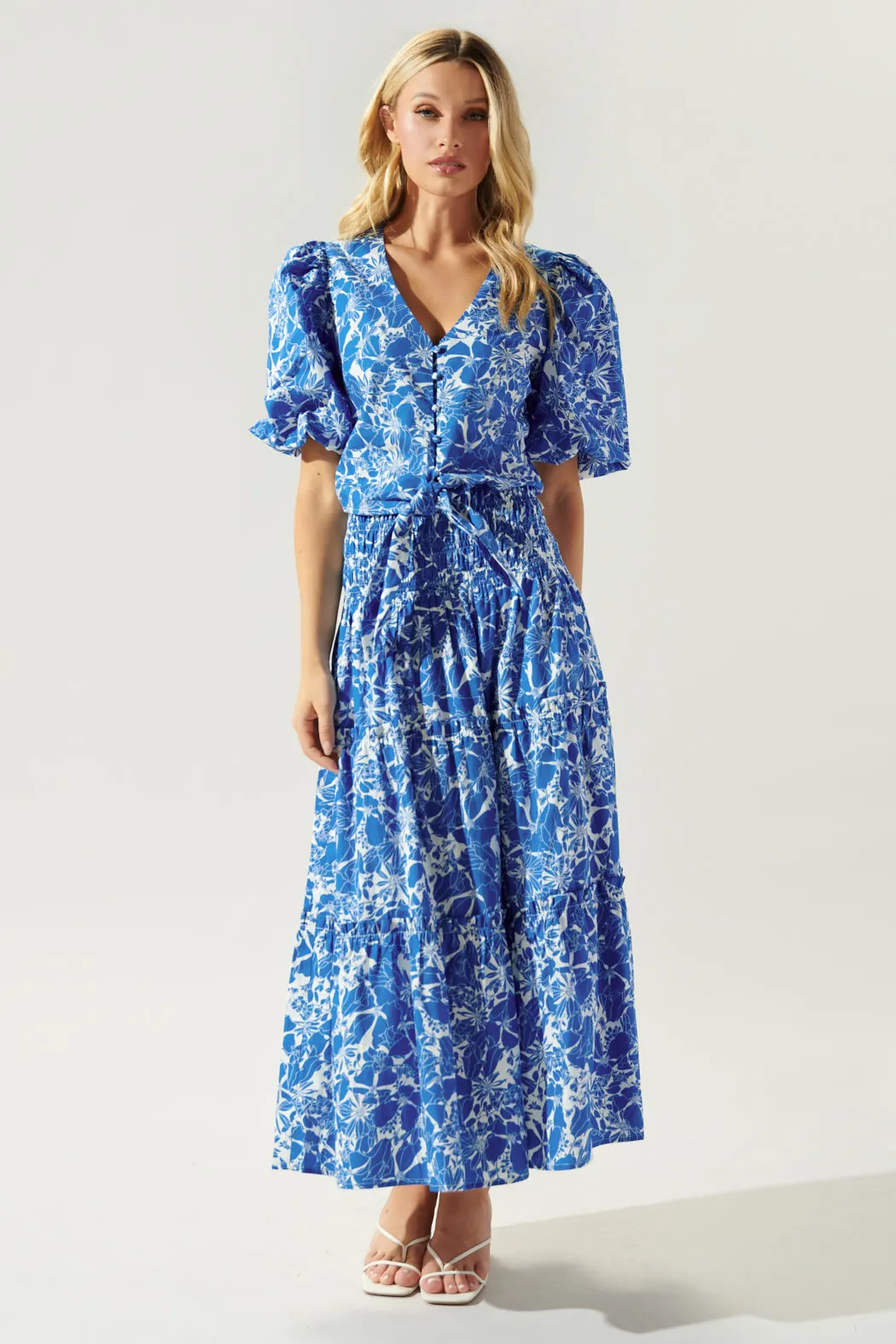 Marina Floral Puff Sleeve Tie Front Crop Top sold by Sugarlips product image thumbnail 4