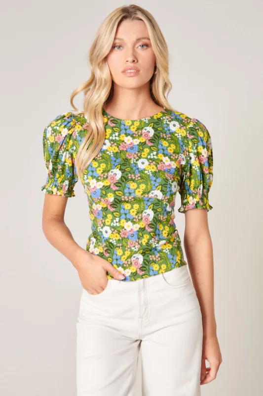 Galway Floral Hilly Smocked Back Cutout Blouse sold by Sugarlips