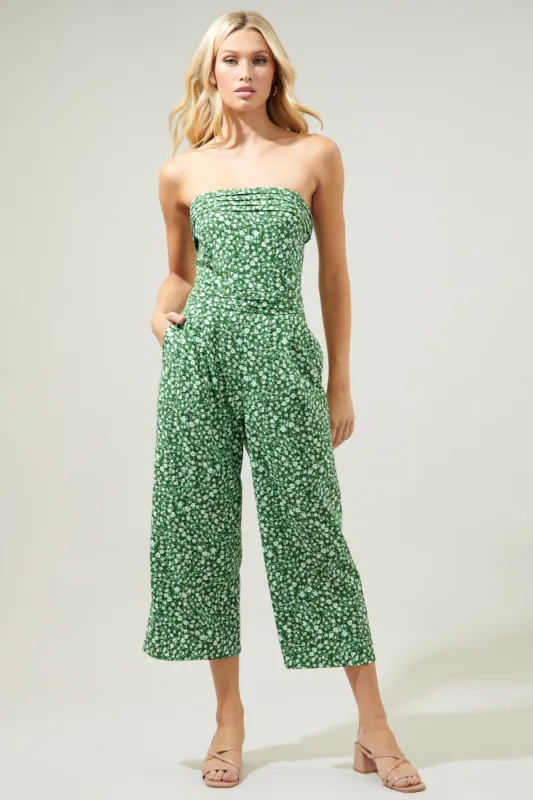 Adieu Floral Free Flow Strapless Pleated Cropped Jumpsuit sold by Sugarlips