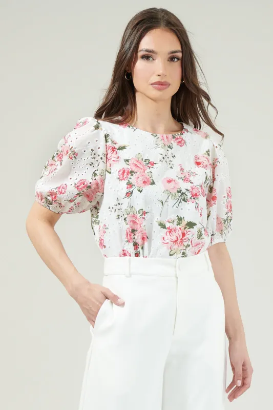 Villa Garden Eyelet Puff Sleeve Top sold by Sugarlips