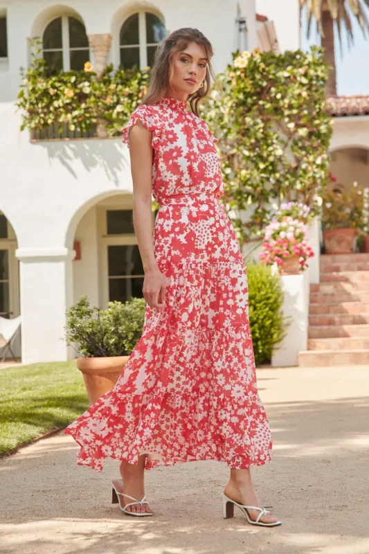 Kennedy Coral Floral Bellingham Tiered Maxi Skirt sold by Sugarlips