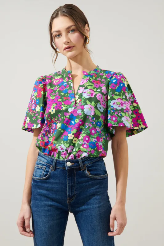 Trinity Floral Chrissy Split Neck Top sold by Sugarlips