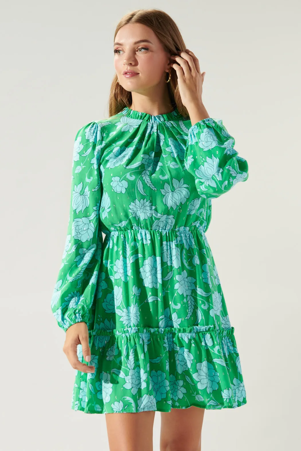 Waterlilly Floral Balloon Sleeve Blouson Dress sold by Sugarlips product image thumbnail 2