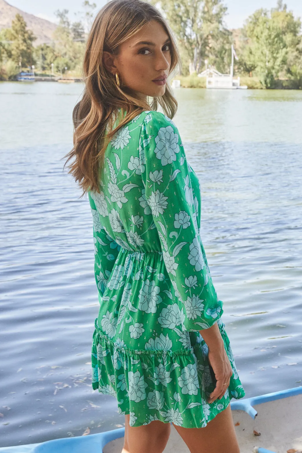 Waterlilly Floral Balloon Sleeve Blouson Dress sold by Sugarlips