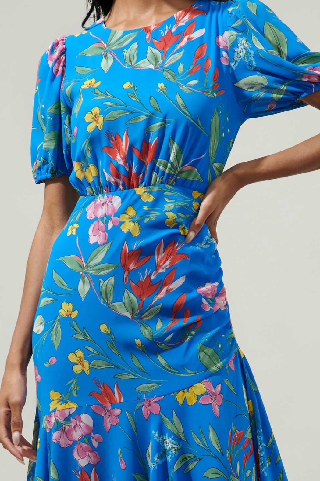 Fiona Floral Balboa Asymmetrical Midi Dress sold by Sugarlips product image thumbnail 5