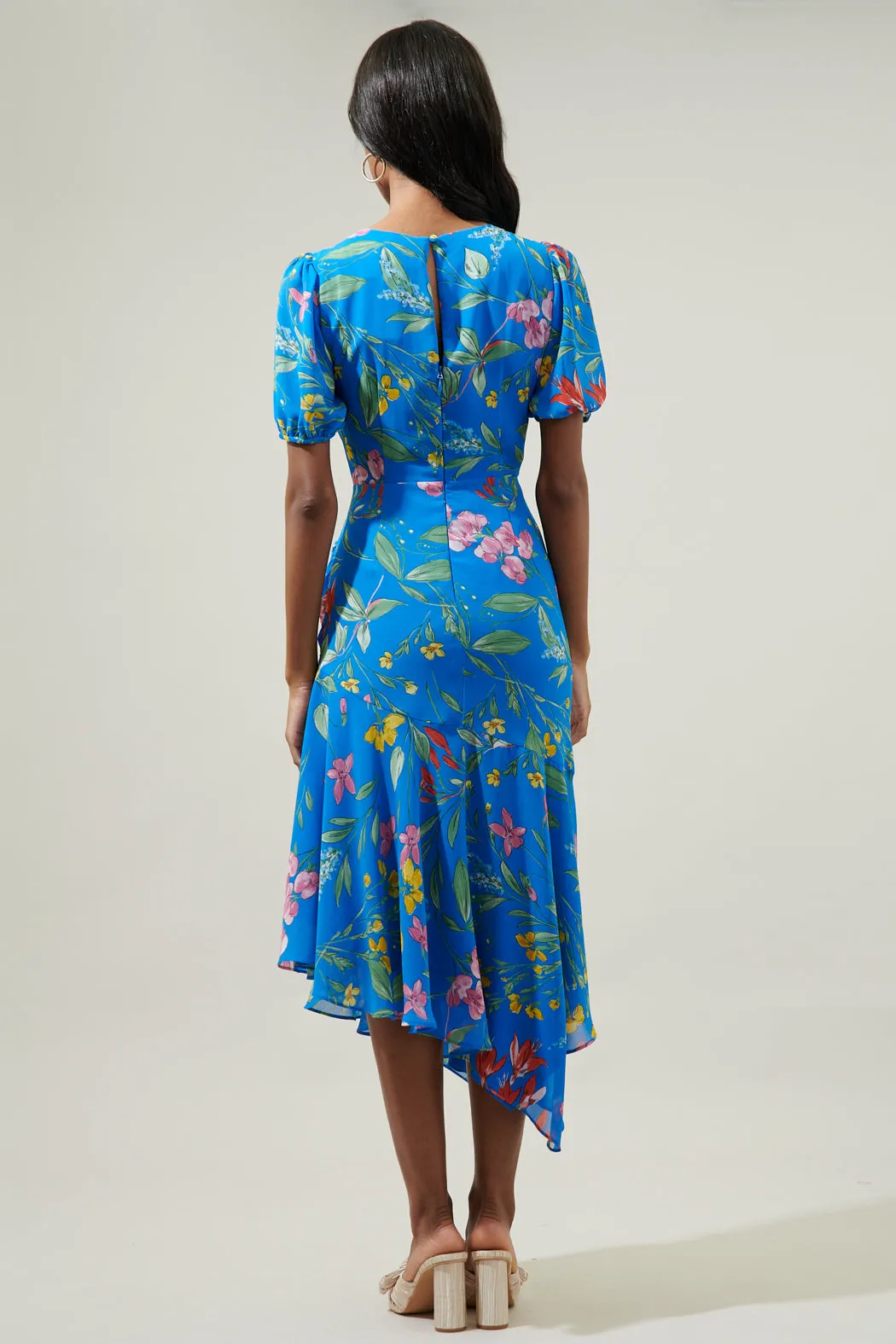 Fiona Floral Balboa Asymmetrical Midi Dress sold by Sugarlips product image thumbnail 3