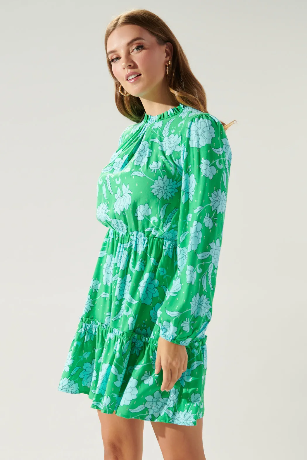 Waterlilly Floral Balloon Sleeve Blouson Dress sold by Sugarlips product image thumbnail 4
