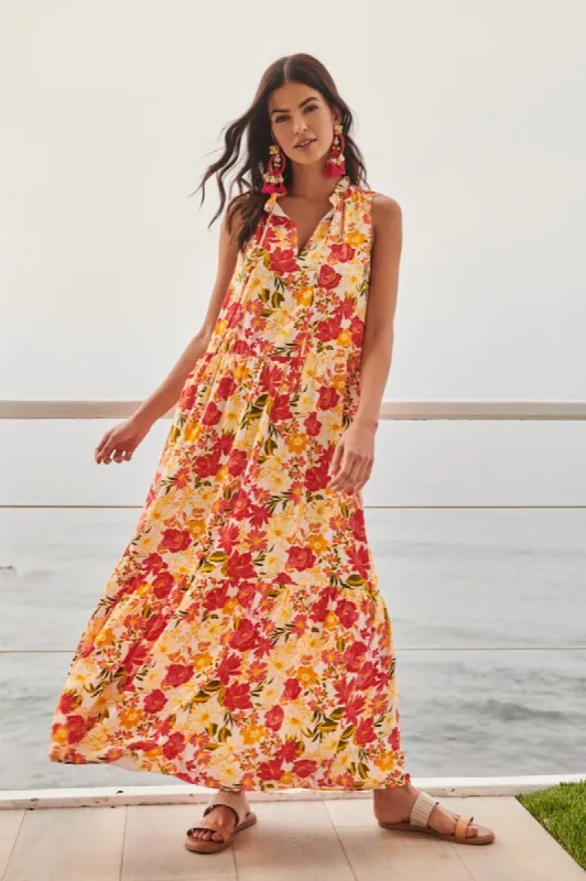 Didion Floral Split Neck Tiered Maxi Dress sold by Sugarlips