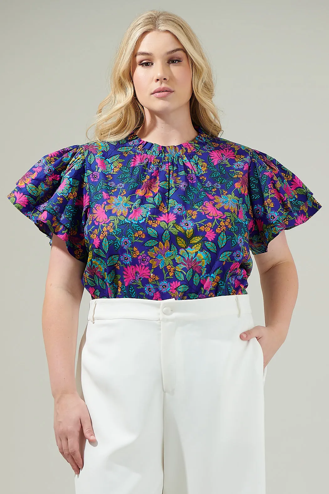 Karol Floral Ruffle Top Curve sold by Sugarlips