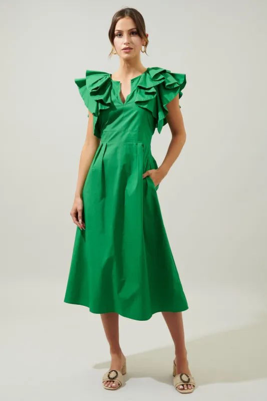 Santana Ruffle Sleeve Tie Back Midi Dress sold by Sugarlips