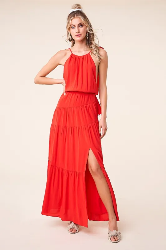 Night Out Ruffle Cross Back Maxi Dress sold by Sugarlips