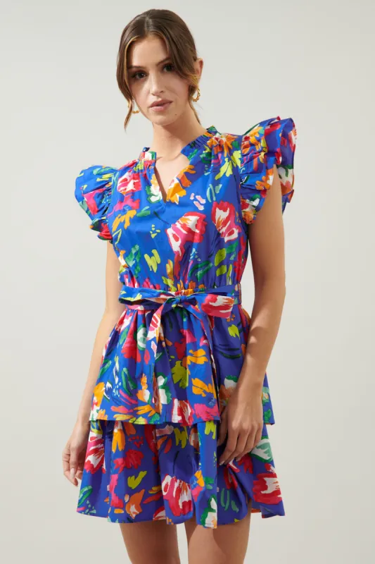 Esby Floral Strokes Marisol Tiered Mini Dress sold by Sugarlips