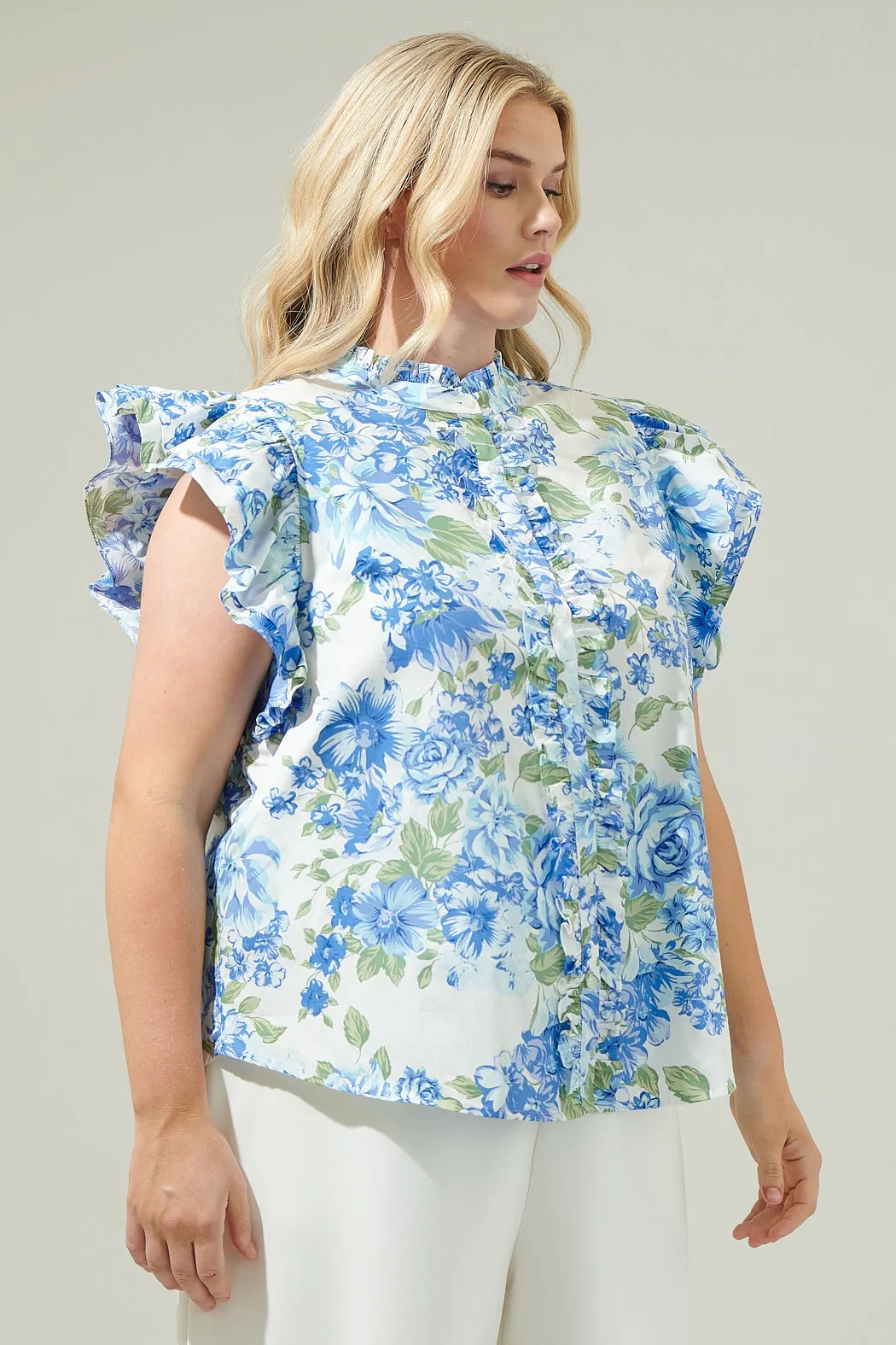 Truth Be Told Blue Floral Sleeveless Ruffle Top Curve sold by Sugarlips product image thumbnail 3