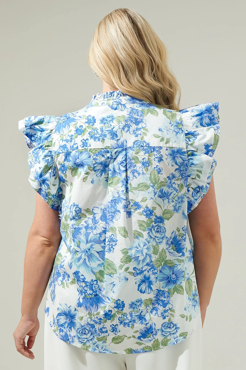 Truth Be Told Blue Floral Sleeveless Ruffle Top Curve sold by Sugarlips product image thumbnail 2
