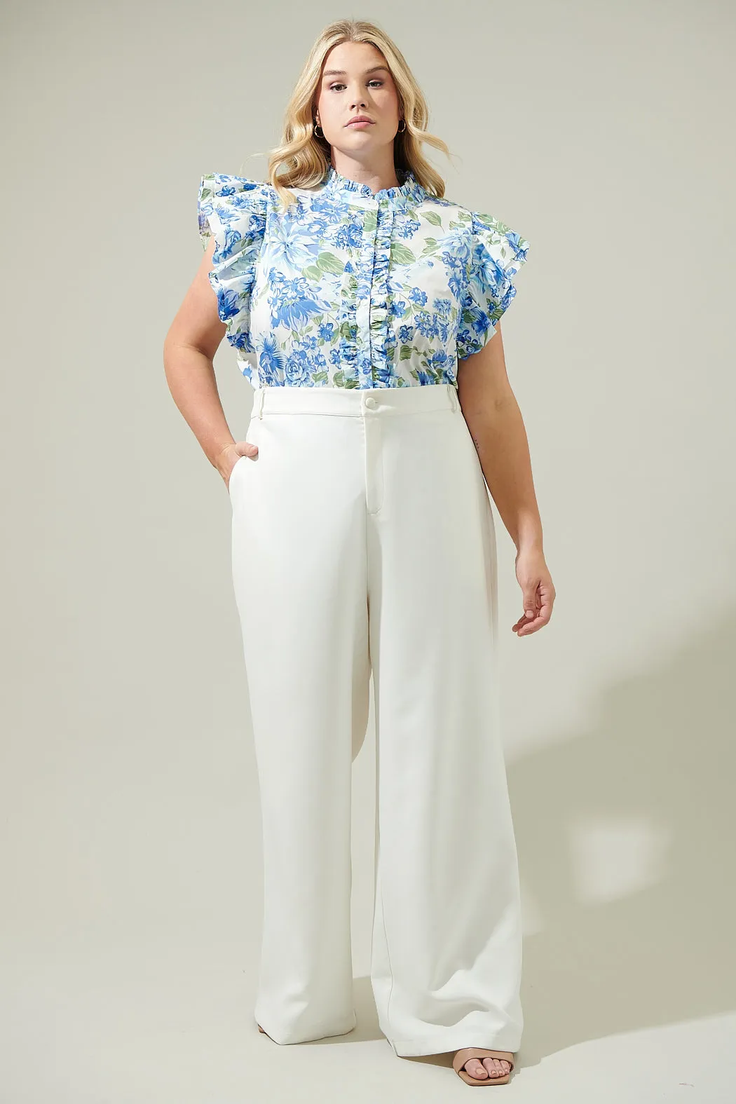 Truth Be Told Blue Floral Sleeveless Ruffle Top Curve sold by Sugarlips product image thumbnail 4