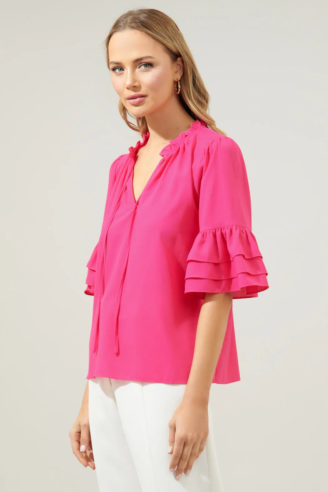 Break Room Split Neck Ruffle Blouse sold by Sugarlips product image thumbnail 3