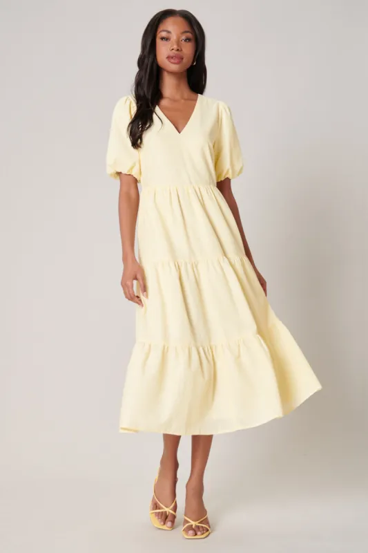 Las Casitas Seersucker Tiered Midi Dress sold by Sugarlips