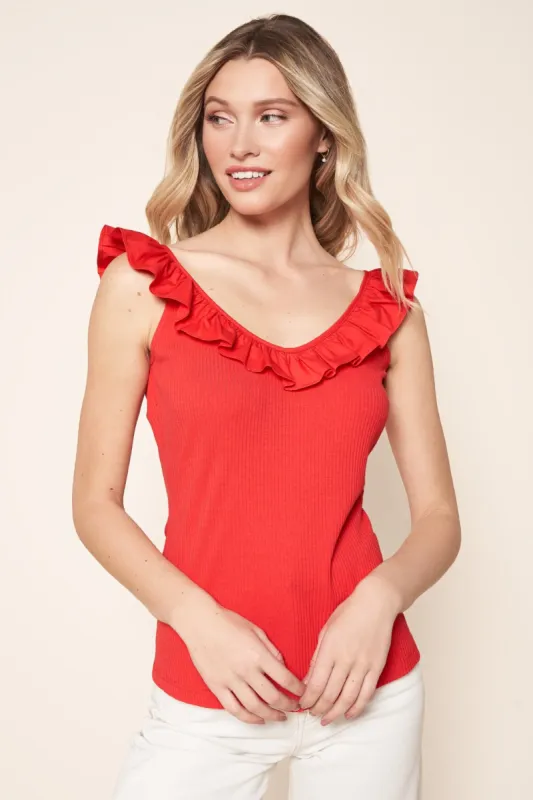 Adeline Ruffle Ribbed Knit Convertible Tank Top sold by Sugarlips