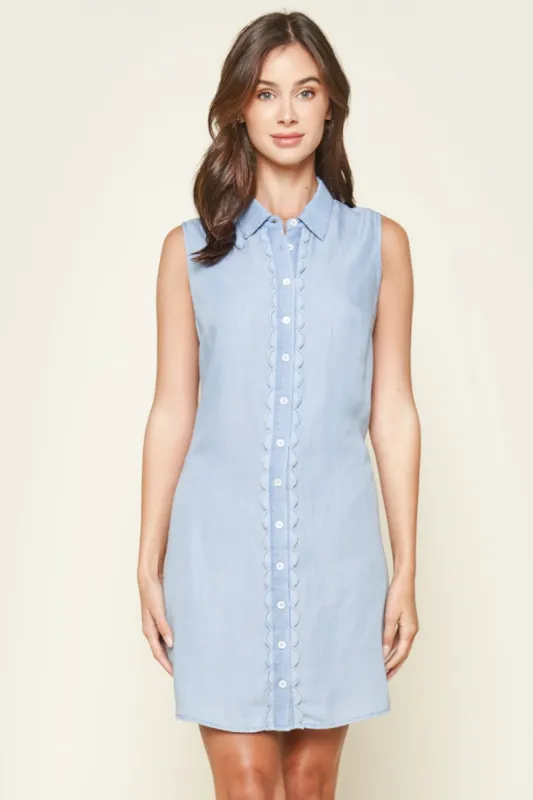 Cannes Chambray Button Up Mini Dress sold by Sugarlips
