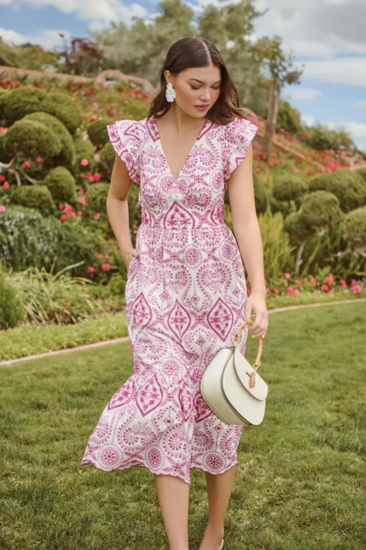 Ines Eyelet Floral Zayla Poplin Midi Dress sold by Sugarlips