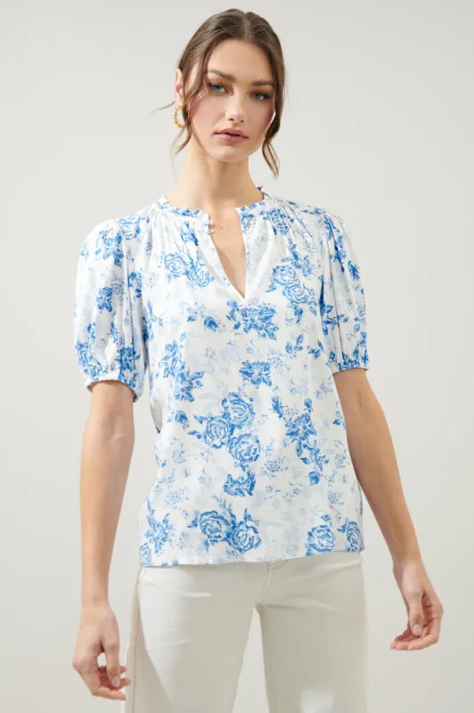 French Rose Luisa Split Neck Puff Sleeve Blouse sold by Sugarlips