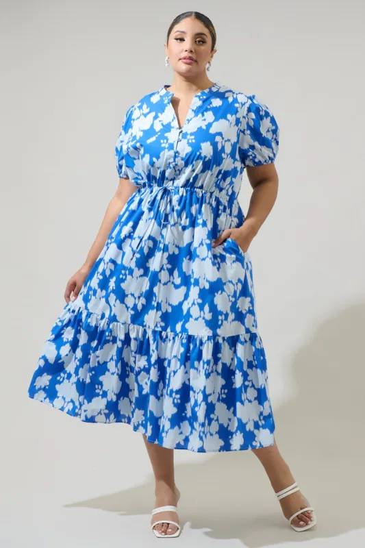 Grafton Floral Ticking Floral Waist Tie Midi Dress Curve sold by Sugarlips