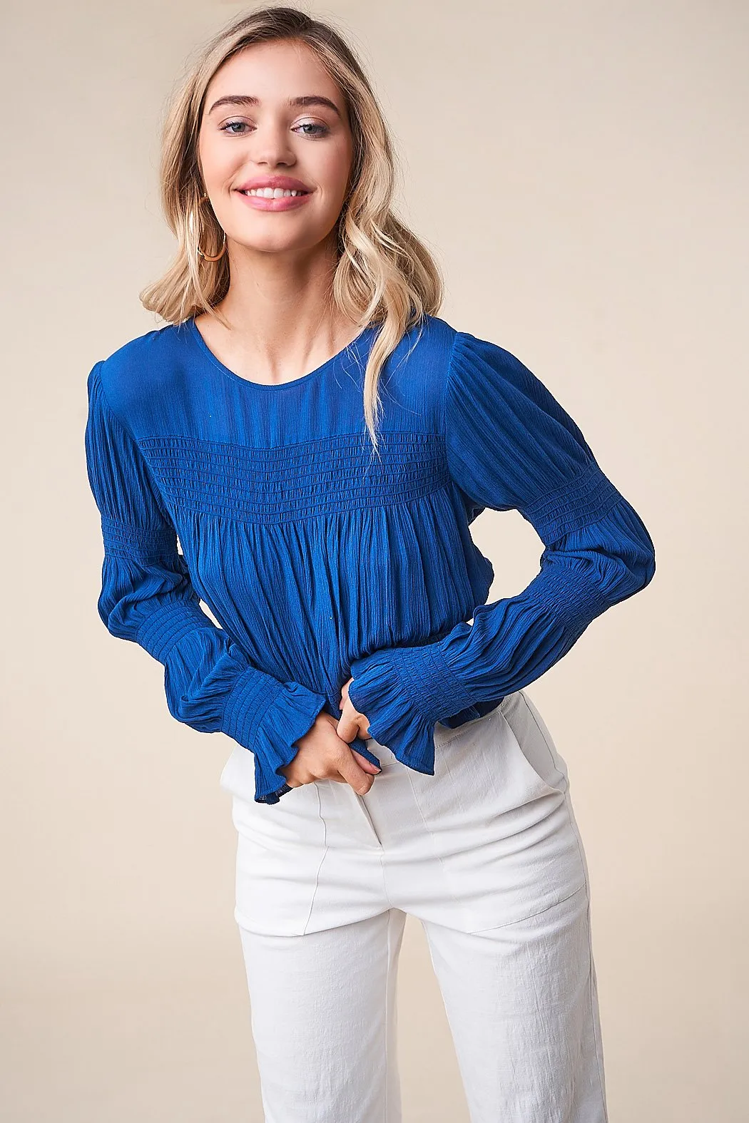 Waterfront Long Sleeve Smocked Top sold by Sugarlips product image thumbnail 3
