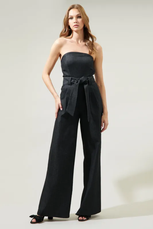 Maverick Denim Tube Top Wide Leg Jumpsuit sold by Sugarlips