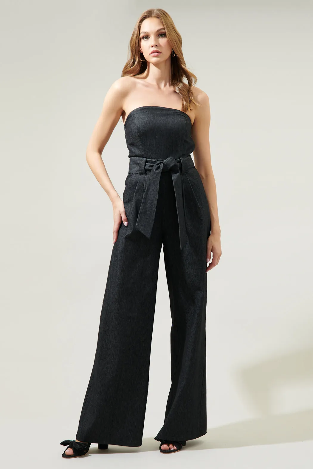 Maverick Denim Tube Top Wide Leg Jumpsuit sold by Sugarlips