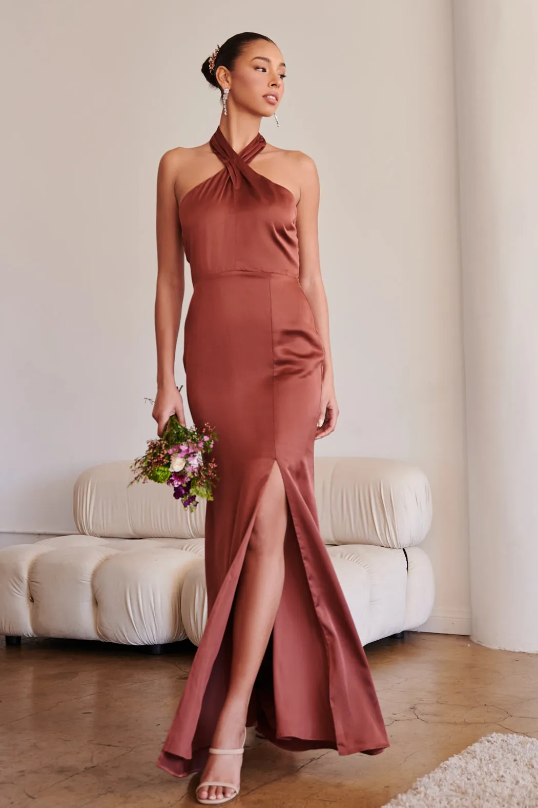 Spellbound Halter Satin Maxi Dress sold by Sugarlips