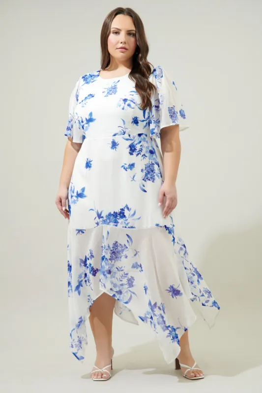 Mariposa Floral Aerin Asymmetrical Flutter Midi Dress Curve sold by Sugarlips