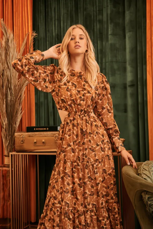 Caramel Crush Tiered Cut Out Maxi Dress sold by Sugarlips