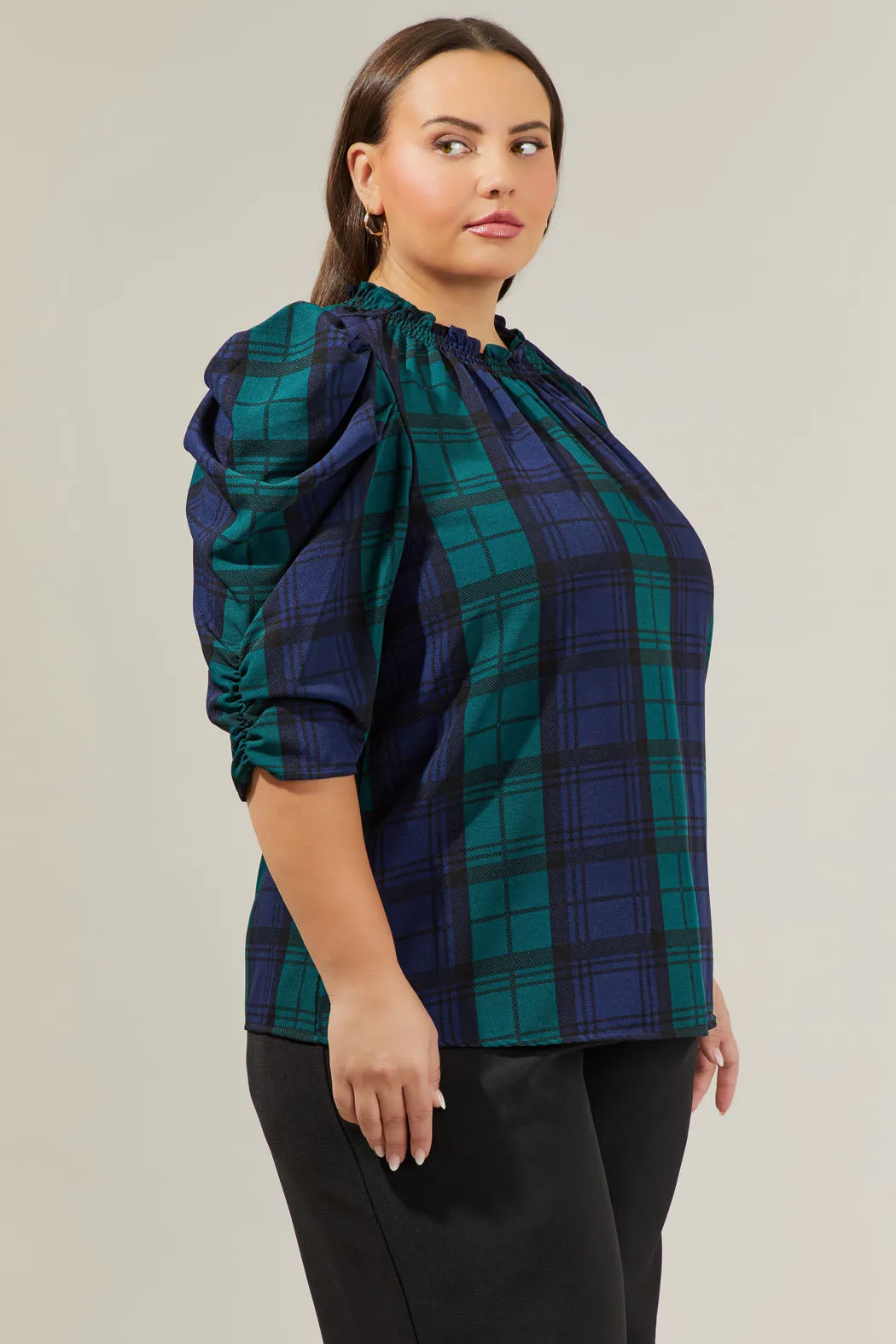 Hudson Plaid Drape Sleeve Top Curve sold by Sugarlips product image thumbnail 3