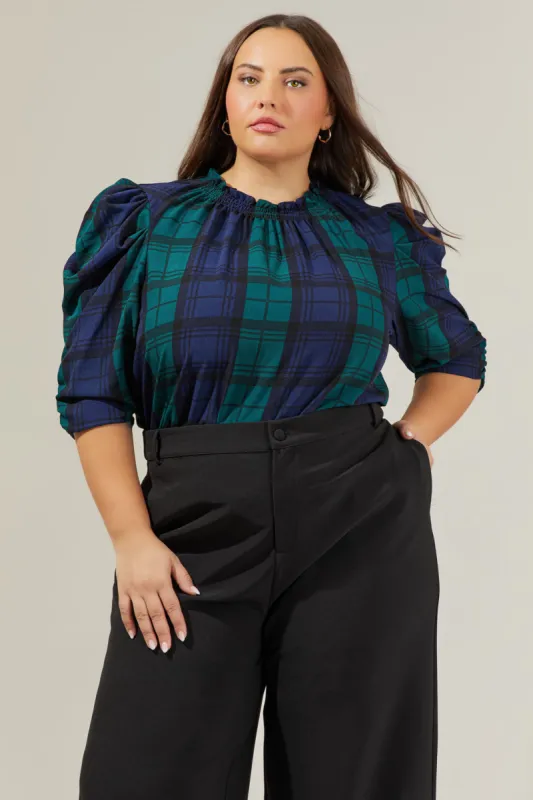 Hudson Plaid Drape Sleeve Top Curve sold by Sugarlips