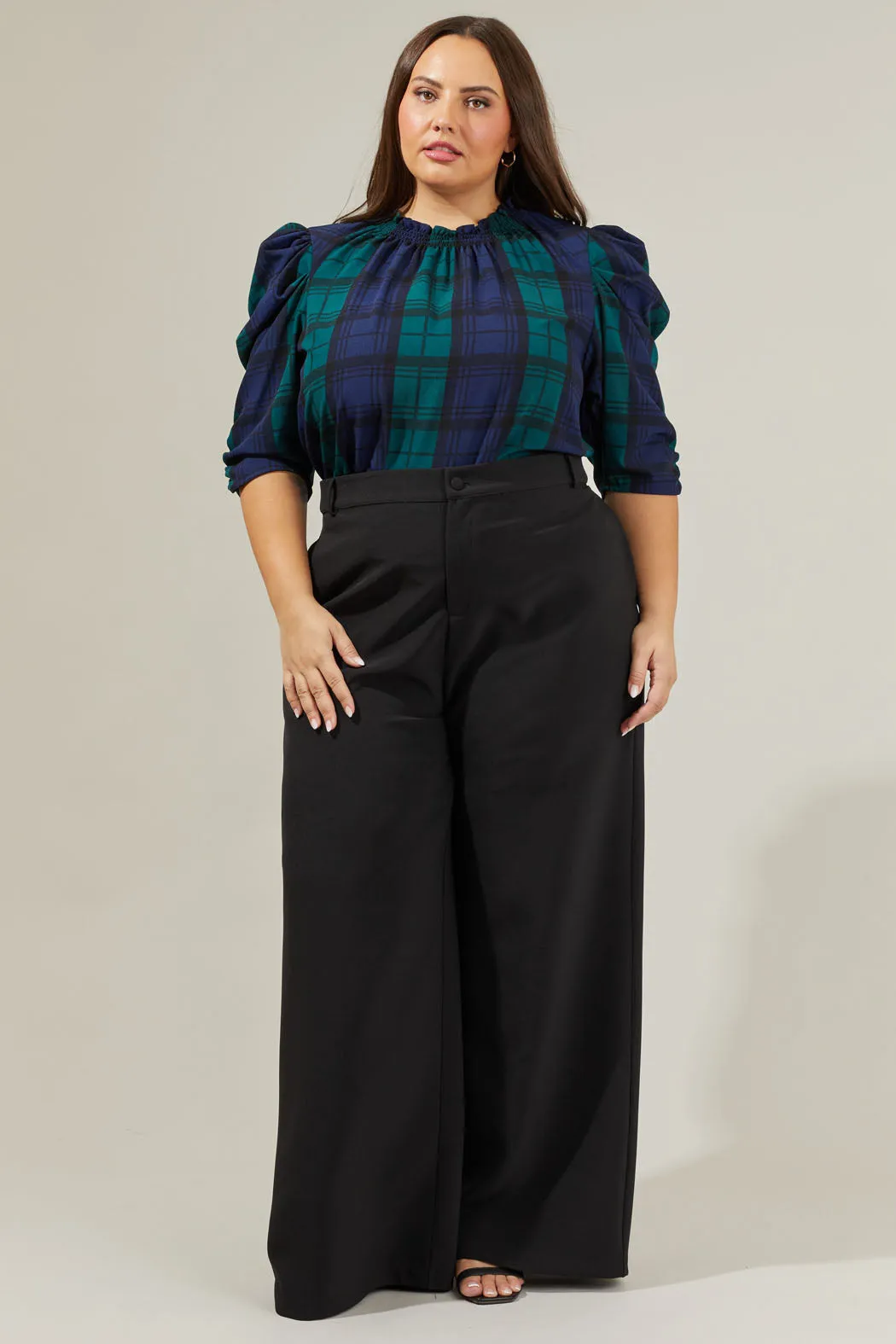 Hudson Plaid Drape Sleeve Top Curve sold by Sugarlips product image thumbnail 4