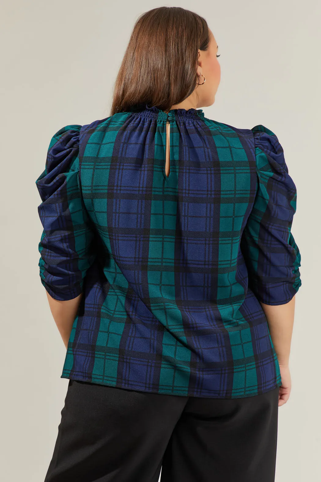 Hudson Plaid Drape Sleeve Top Curve sold by Sugarlips product image thumbnail 2