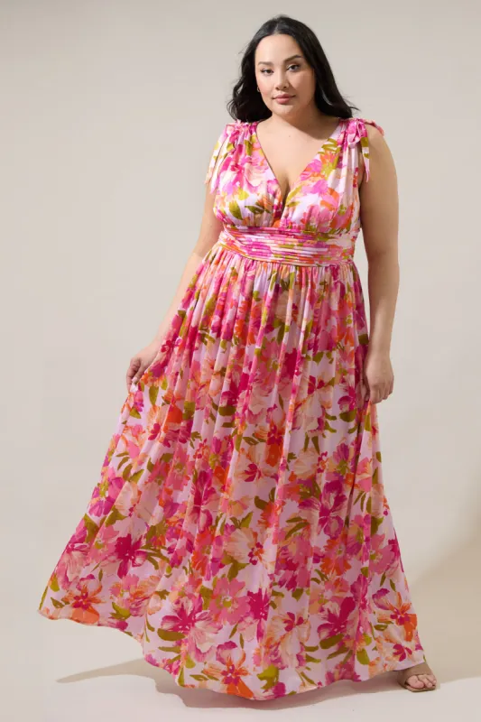 Abigal Floral Descanso Pleated Maxi Dress Curve sold by Sugarlips