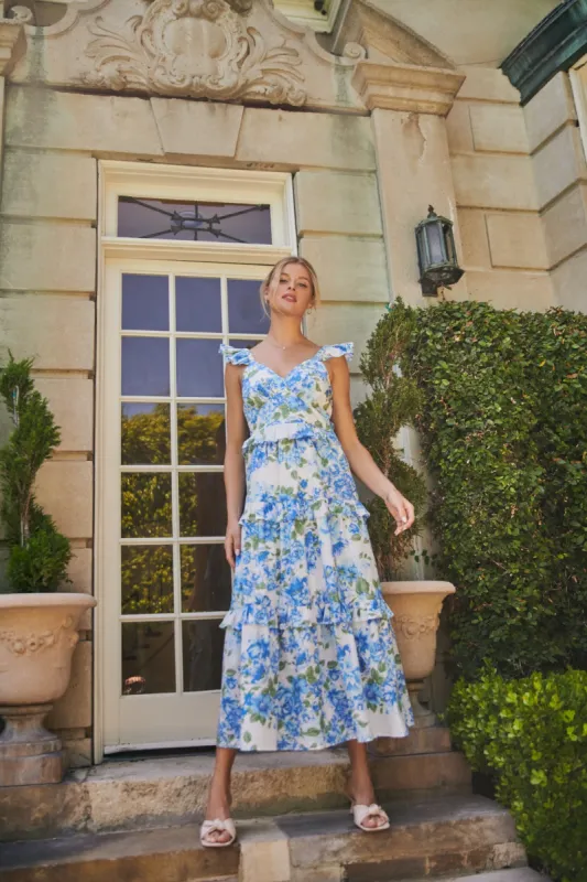 Truth Be Told Blue Floral Ruffle Maxi Dress sold by Sugarlips